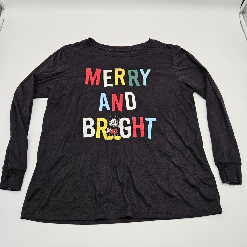 Disney‎ Mickey Mouse Merry And Bright Black Long Sleeve Shirt S Womens